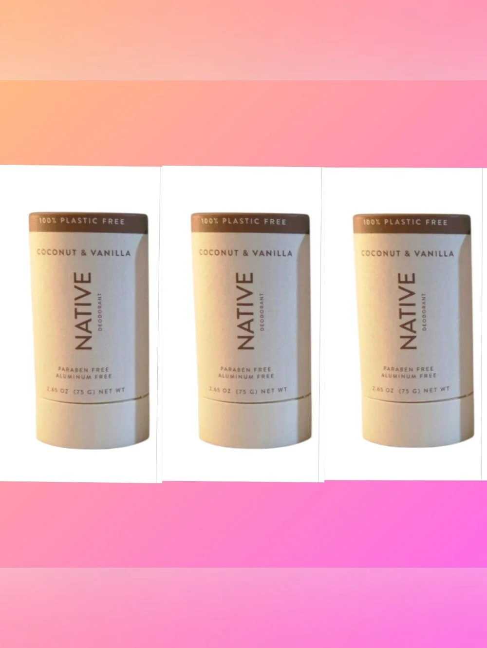 Native Plastic Free Deodorant Sticks 3pk New Vanilla & Coconut 2.65oz Each